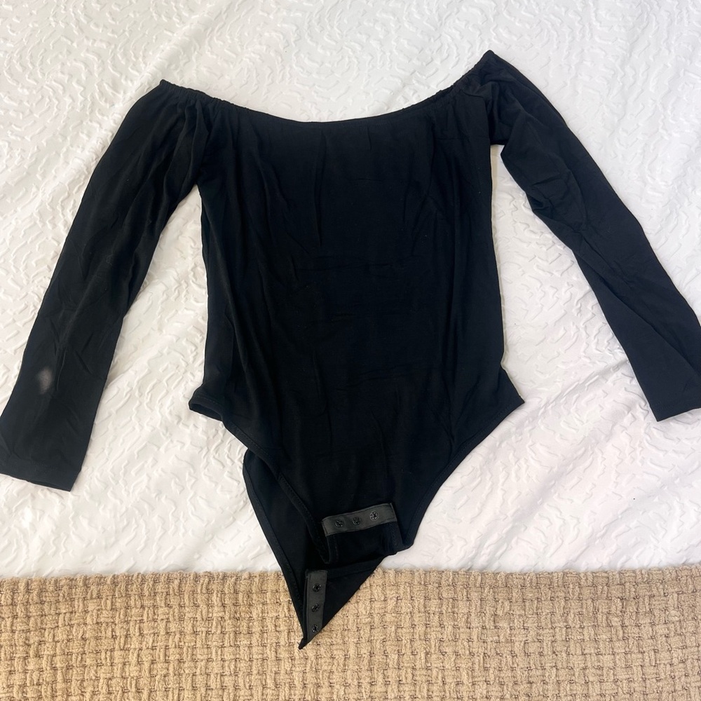 Off the shoulder black body suit